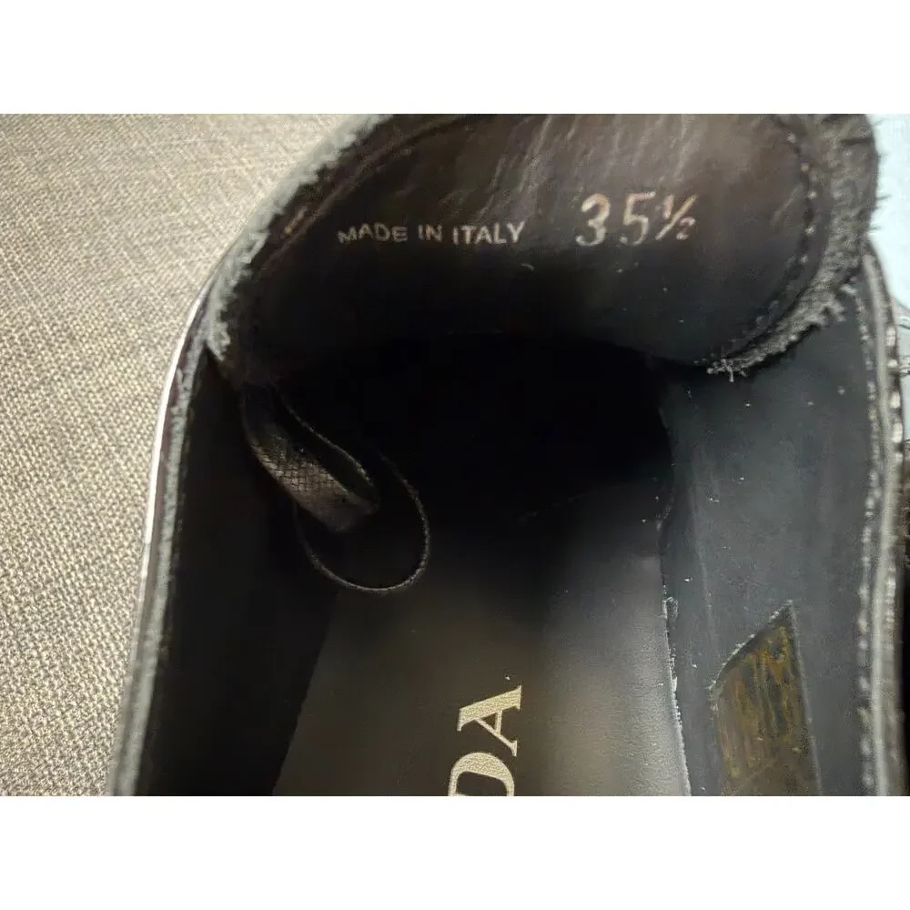 New Prada Leather Platform Brogue Derby Dress Shoes Sneakers Black Size 35.5